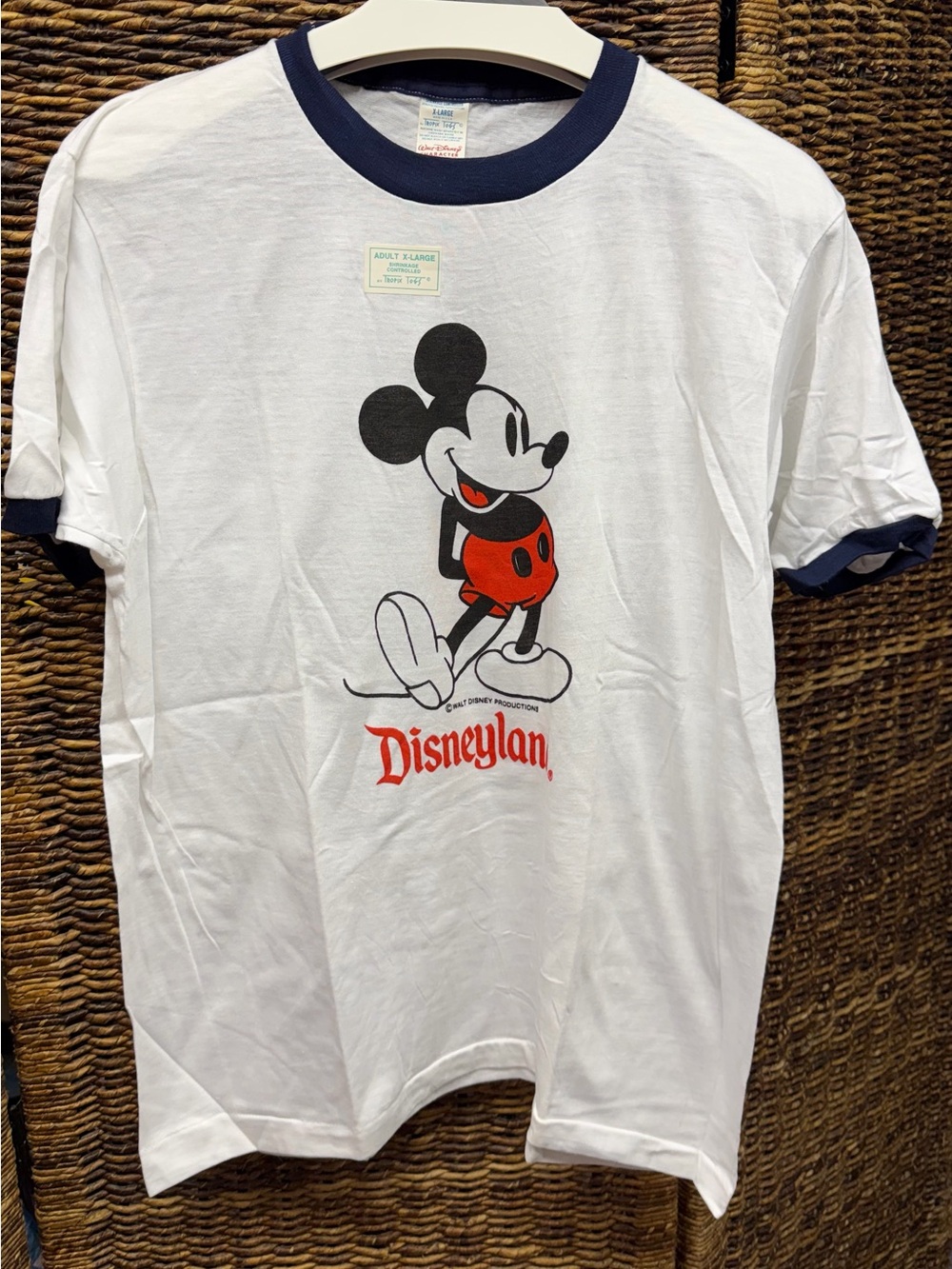 Tropix‎ Togs- Vintage Disneyland Mickey Mouse White Ringer-Original sticker, XL